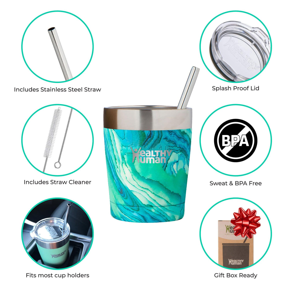12oz Large Stainless Steel Tumbler &amp; Straw - Healthy Human