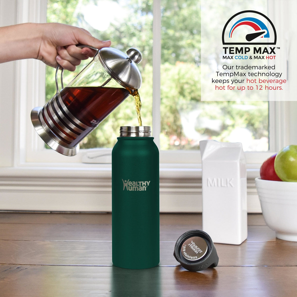Homgreen Insulated Water Bottle with Straw, Stainless Steel