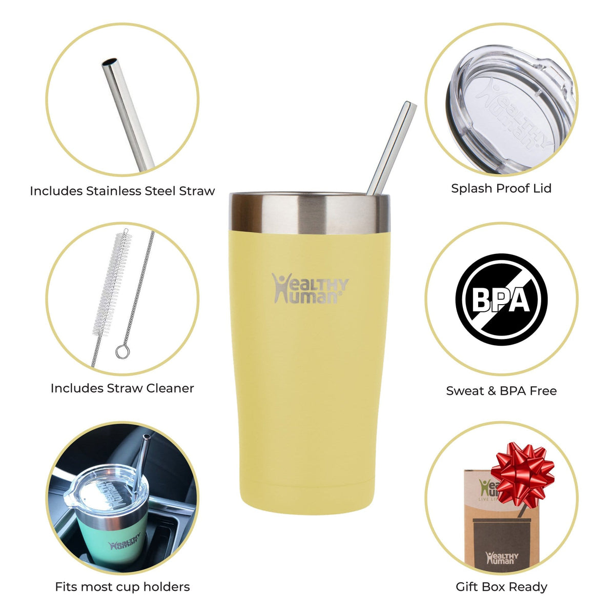 12oz Large Stainless Steel Tumbler &amp; Straw - Healthy Human